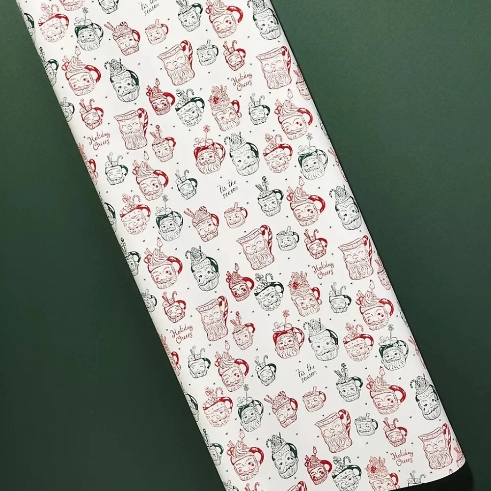 NWT Anthropologie Louise Pretzel Santa Christmas Gift Wrap Wrapping Paper